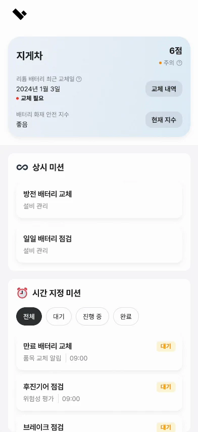 안전미션 앱의 커스텀 점검 항목 화면, 리튬 배터리 화재 안전 지수