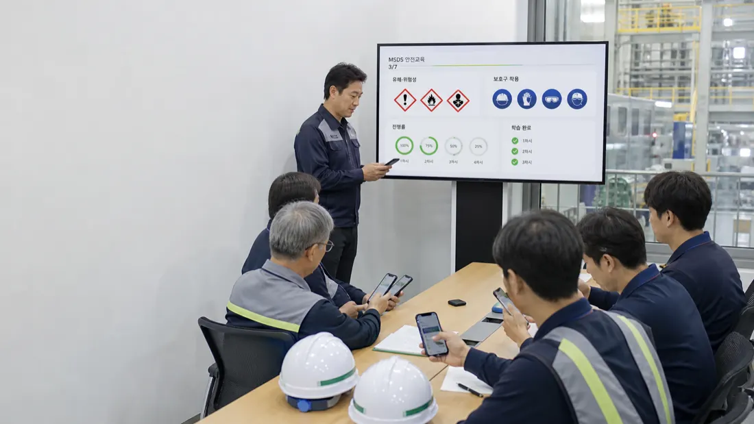 현장 근로자가 MSDS 교육을 함께 진행하는 모습